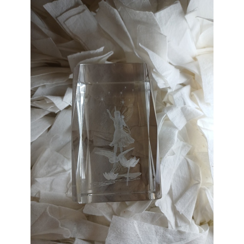 Vintage 3D Laser Etched Fairy with Wings Crystal/Glass Paperweight 3" x 2" - Picture 2 of 5